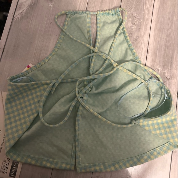 Elodie Blue and Yellow halter top with Gingham Pattern - Picture 2 of 4